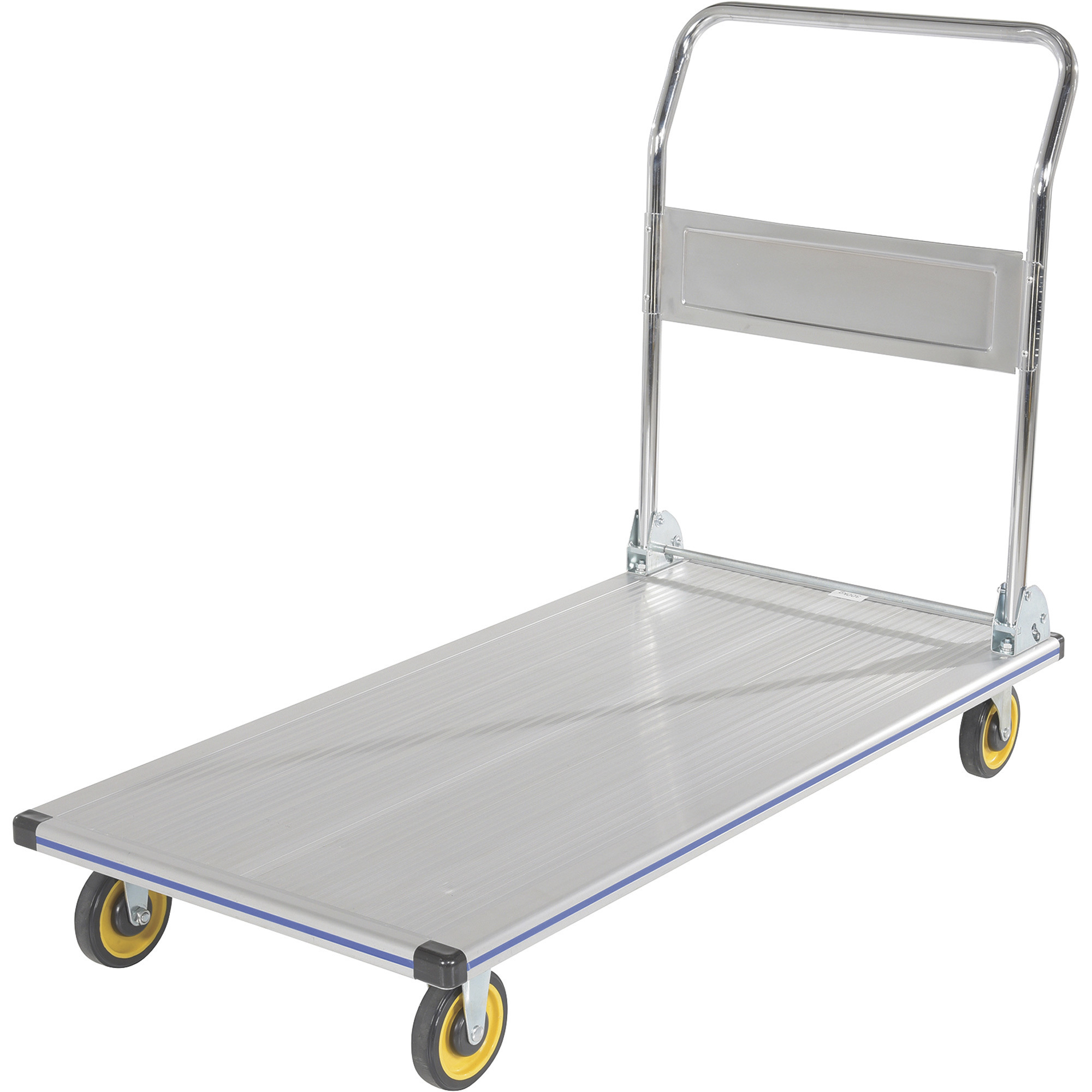 Vestil Aluminum Folding Handle Platform Truck - 48in.L x 24in.W, 600-Lb. Capacity, Non-Marking Polyurethane Casters, Model# AFT-48-NM